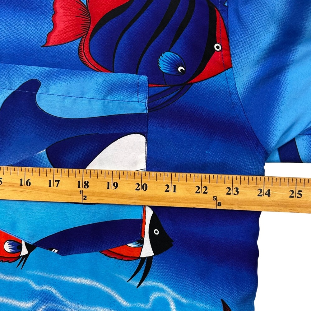 Cromer Resortwear Button Down Shirt Mens L Blue Tropical Fish Dolphin Hawaiian - Picture 6 of 9